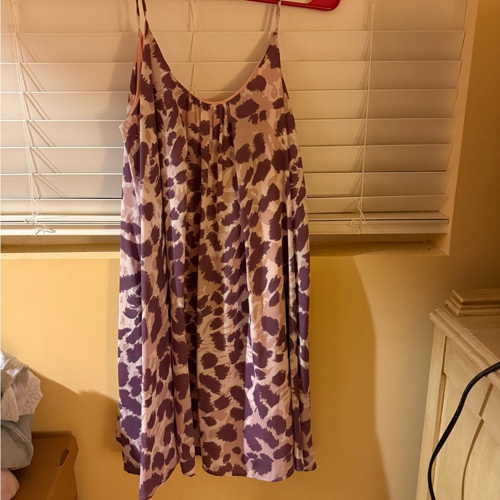 Purple and Cream Leopard Print Slip Dress